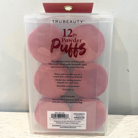 12 Piece Powder Puffs Set plus Reusable Storage Case Trubeauty Mauve Pink - Picture 6 of 6